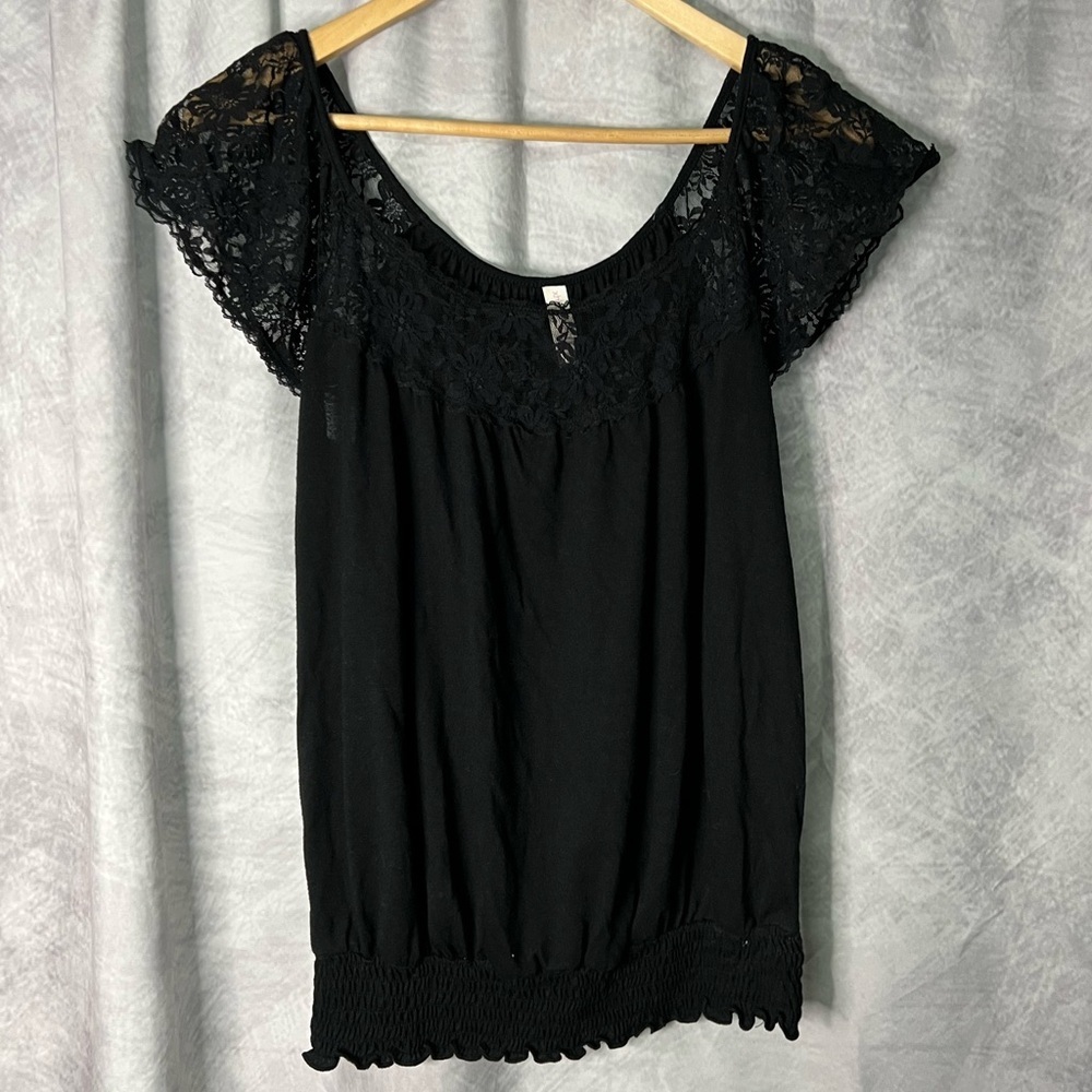 Xhiliaration Black Lace Illusion Women's Flutter Sleeve Top - Small - Picture 8 of 12
